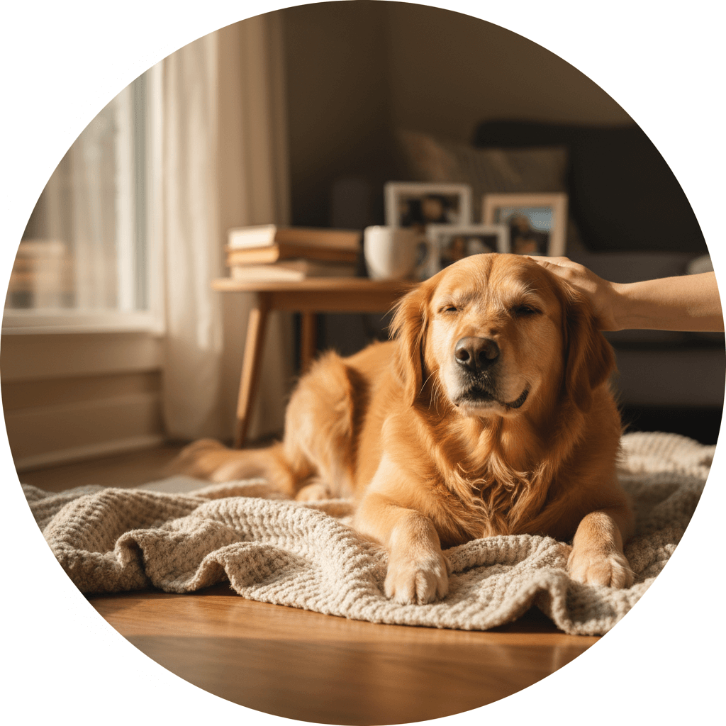 A healthy and happy golden retriever, representing a successful medical outcome.