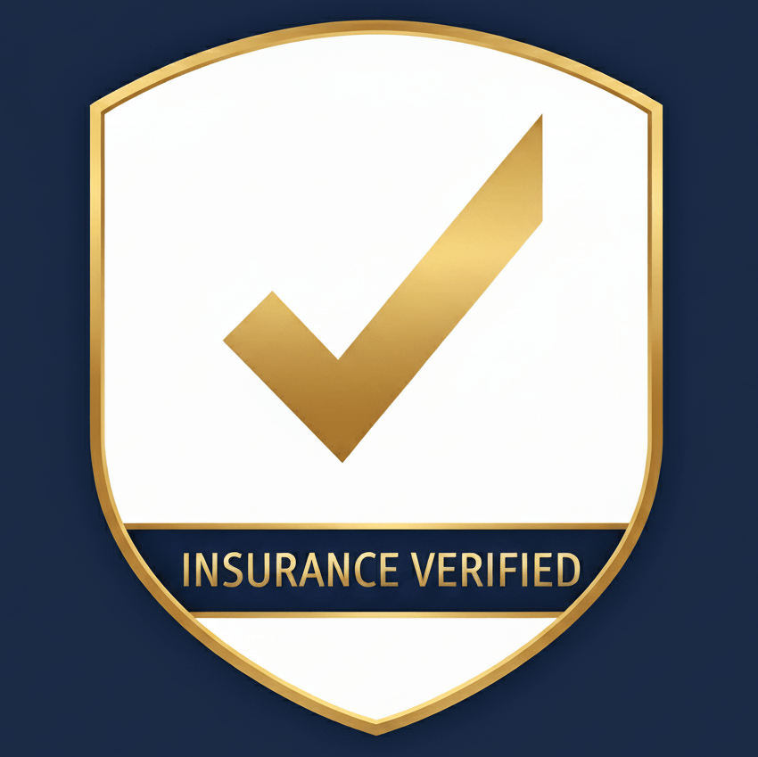 A modern shield icon verifying that DVM League specialists are professionally insured.