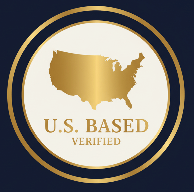 A professional seal verifying that all DVM League specialists are based in the United States.